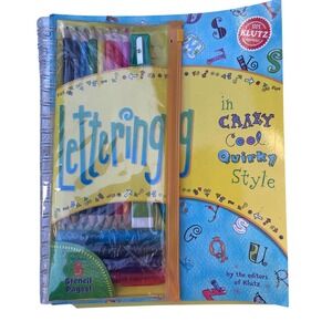 Klutz Lettering in Crazy Cool Quirky Style Activity Book Colored Pencils Stencil